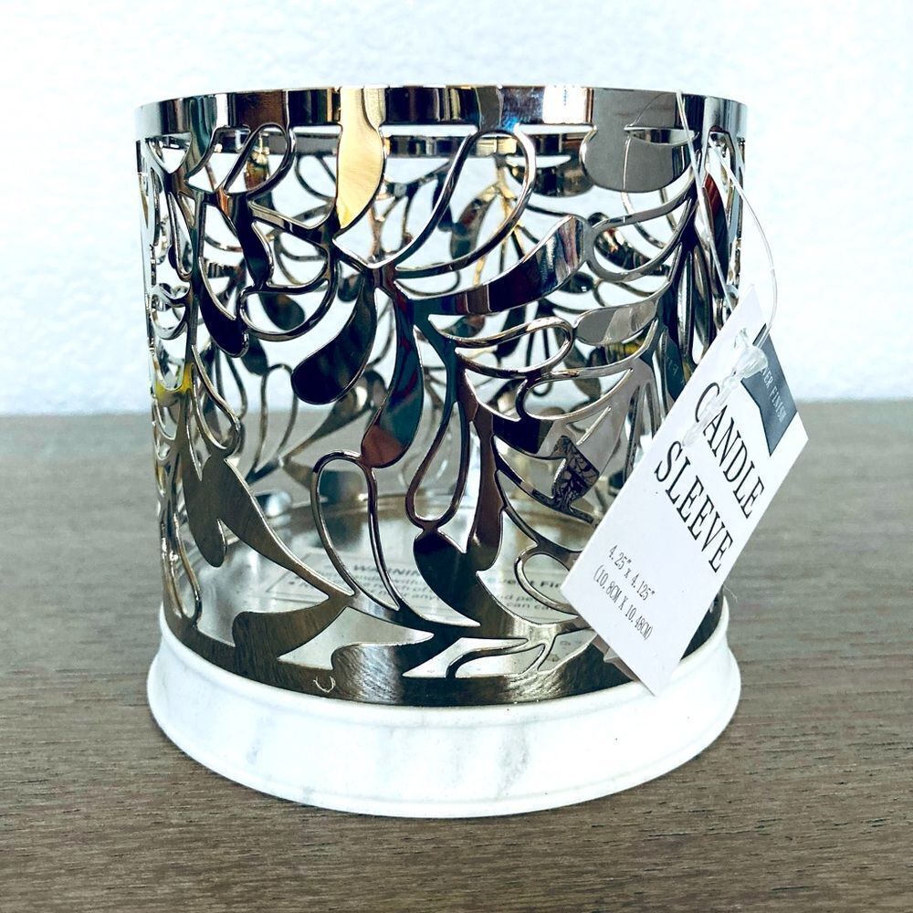 Silver Botanical Leaves Metallic Candle Holder Sleeve